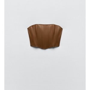 NWT ZARA / Brown Faux Leather Corset Top - XS
